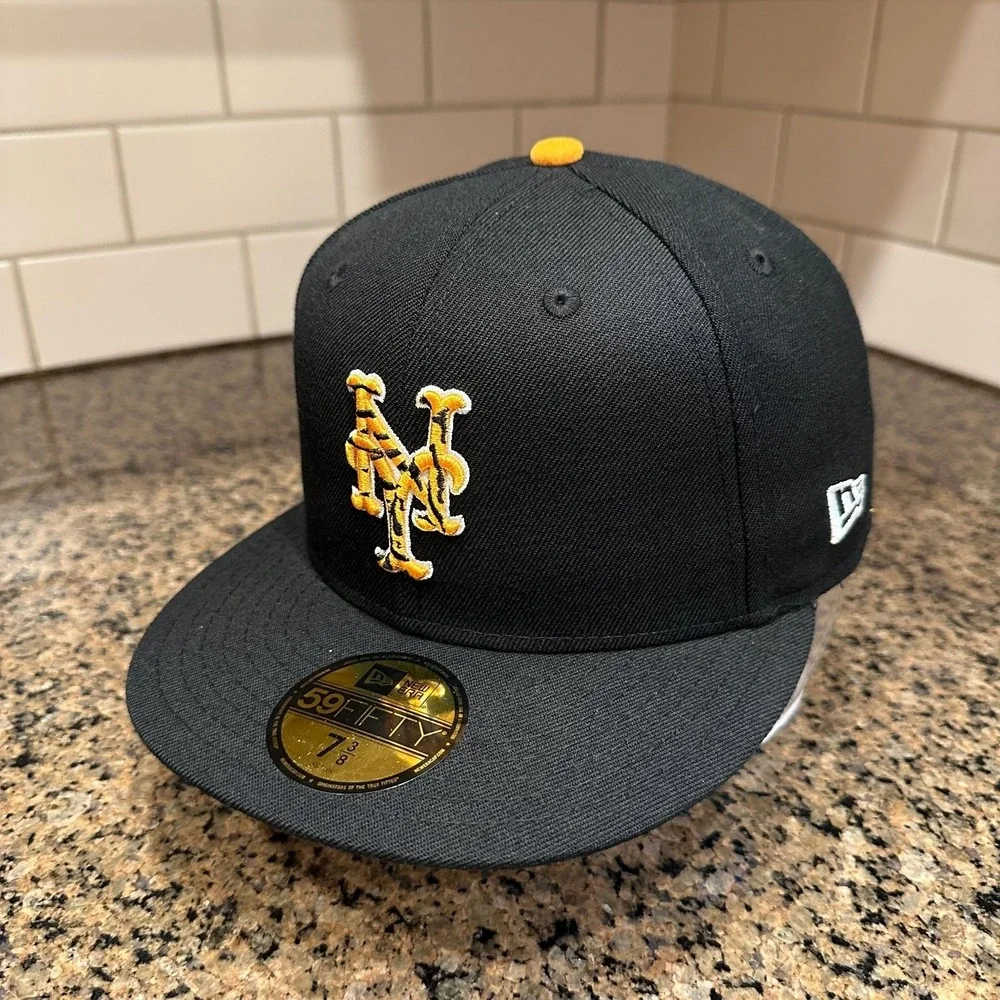 New York Mets New Era 59FIFTY Hat 7 3/8‎ Black Orange Tiger Stripe 1986 WS New